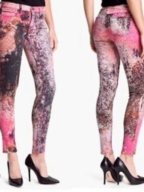 J Brand Pink Galaxy Multi-Print Stretch Ankle Pants